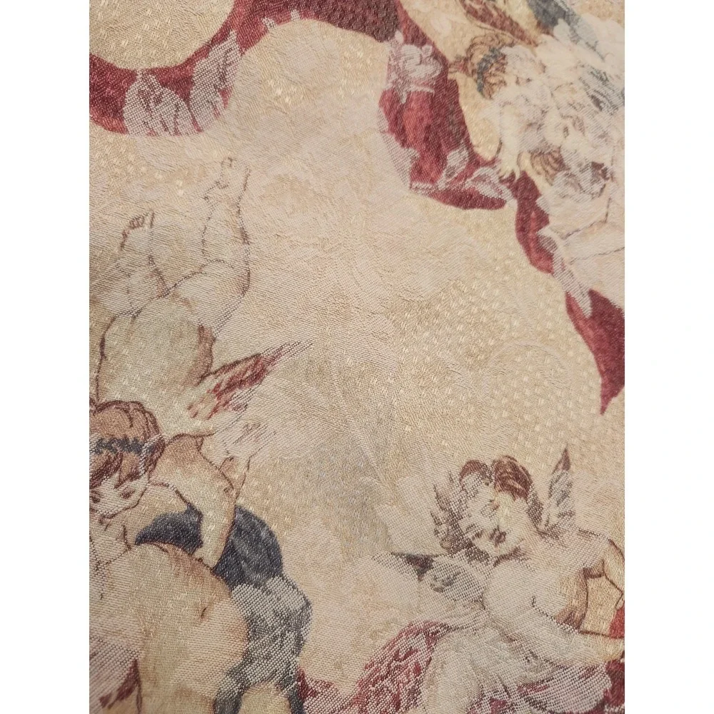 Vintage Cherub Angel Damask Large Round Tablecloth Romantic Decor 73 Inches Wide